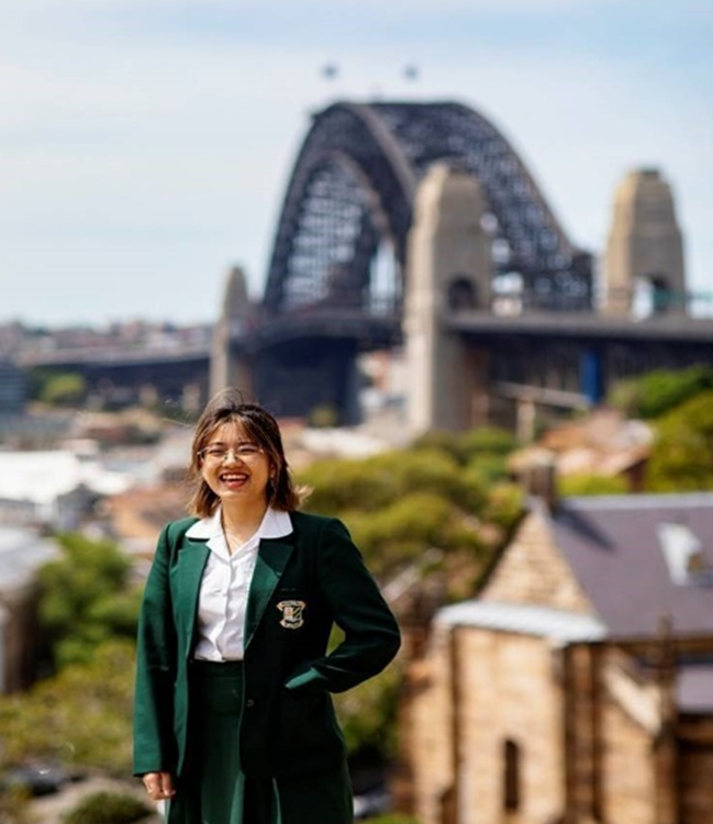 Andrea Ha Beverley Hills Girls High School with the Sydney Harbour Bridge in the background